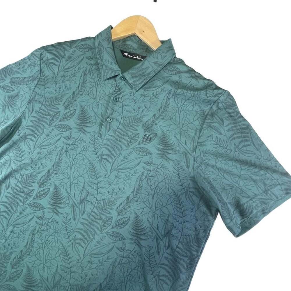 TravisMathew Men's Green Floral Allover Print Short Sleeve Golf Polo Shirt Sz XL
